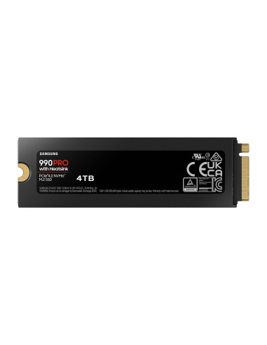 SSD, SAMSUNG, 990 PRO with Heatsink, 4TB, M.2, PCIe Gen4, NVMe, TLC, Write speed 6900 MBytes/sec, Read speed 7450 MBytes/sec, 2