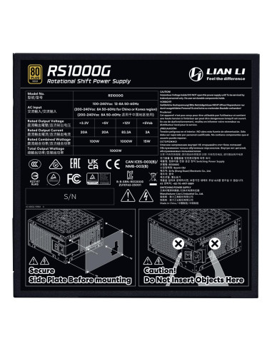 Power Supply, LIAN LI, EDGE Platinum 1000, ATX, 100 - 240 V, 1000 W, G9P.RS1000G.B000.EU
