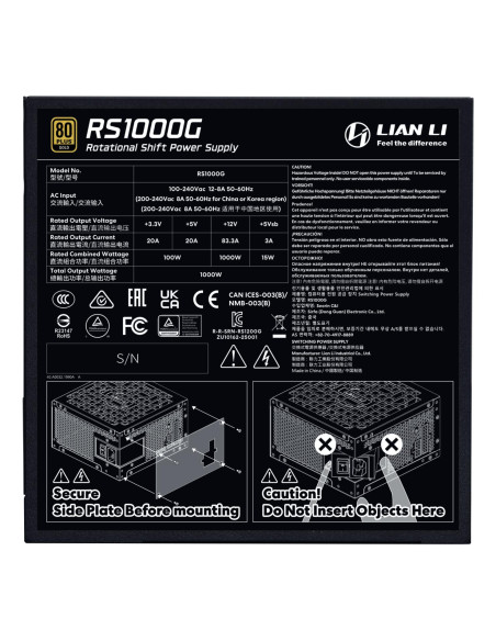 Power Supply, LIAN LI, EDGE GOLD 1000, ATX, 100 - 240 V, 1000 W, G9P.RS1000G.BH00.EU