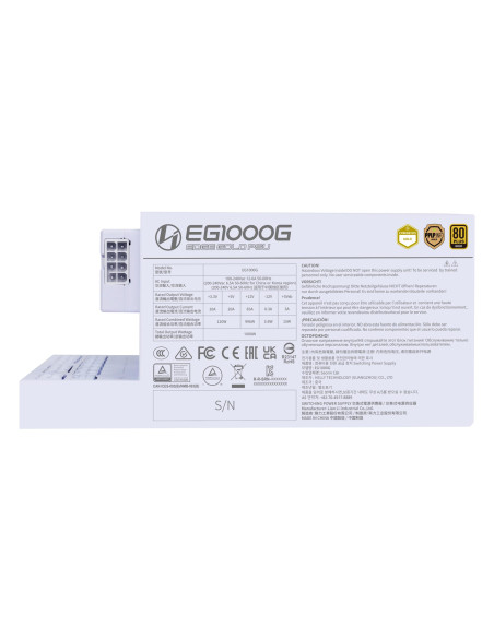 Power Supply, LIAN LI, EDGE GOLD 1000, 1000 Watts, Efficiency 80 PLUS GOLD, PFC Active, G9P.EG1000G.WH00.EU