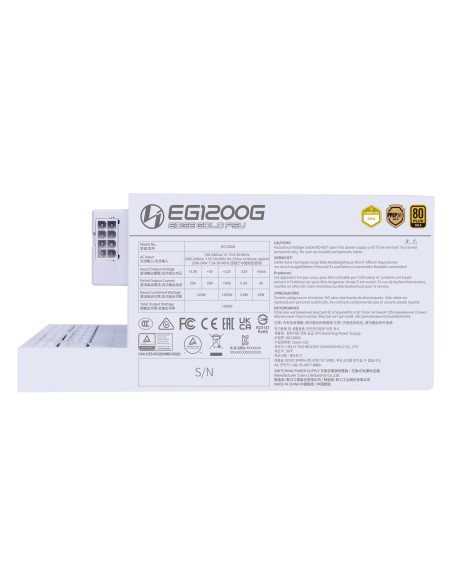 Power Supply, LIAN LI, EDGE GOLD 1200, 1200 Watts, Efficiency 80 PLUS GOLD, PFC Active, G9P.EG1200G.WH00.EU