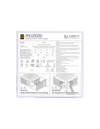 Power Supply, LIAN LI, ATX, PC, 100 - 240 V, 1200 W, G9P.RS1200G.WH00.EU
