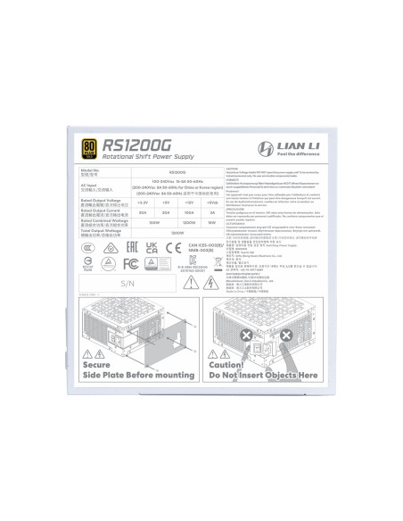 Power Supply, LIAN LI, ATX, PC, 100 - 240 V, 1200 W, G9P.RS1200G.WH00.EU