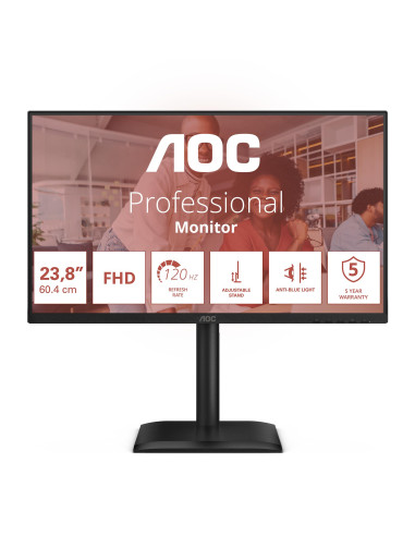 LCD Monitor, AOC, 60.5 cm (23.8"), 1920 x 1080 pixels, Full HD, Native aspect ratio 16:9, LED, Flat, 24E4U