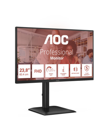 LCD Monitor, AOC, 60.5 cm (23.8"), 1920 x 1080 pixels, Full HD, Native aspect ratio 16:9, LED, Flat, 24E4U