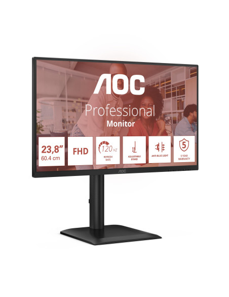 LCD Monitor, AOC, 60.5 cm (23.8"), 1920 x 1080 pixels, Full HD, Native aspect ratio 16:9, LED, Flat, 24E4U