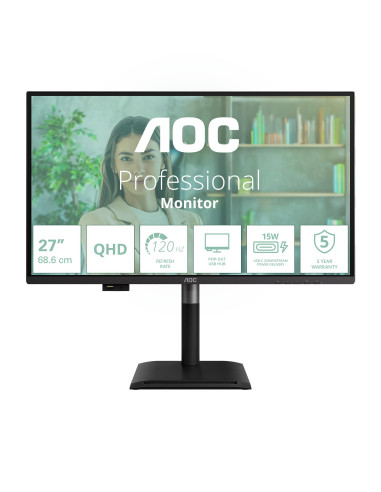 LCD Monitor, AOC, 27 ", 2560 x 1440 pixels, Wide Quad HD, Native aspect ratio 16:9, Flat, Q27P4U