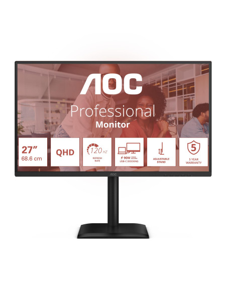 LCD Monitor, AOC, 27 ", 2560 x 1440 pixels, Quad HD, Native aspect ratio 16:9, LED, Flat, Q27E4CV