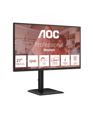 LCD Monitor, AOC, 27 ", 2560 x 1440 pixels, Quad HD, Native aspect ratio 16:9, LED, Flat, Q27E4CV