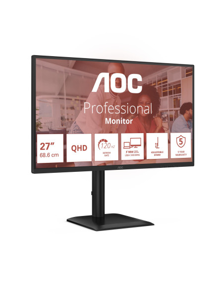 LCD Monitor, AOC, 27 ", 2560 x 1440 pixels, Quad HD, Native aspect ratio 16:9, LED, Flat, Q27E4CV