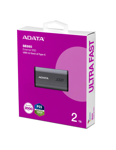 External SSD, ADATA, SE880, 2TB, USB-C, Write speed 2000 MBytes/sec, Read speed 2000 MBytes/sec, AELI-SE880-2TCGY