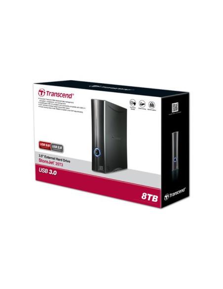 External HDD, TRANSCEND, StoreJet, 8TB, USB 3.1, Drives 1, Black, TS8TSJ35T3