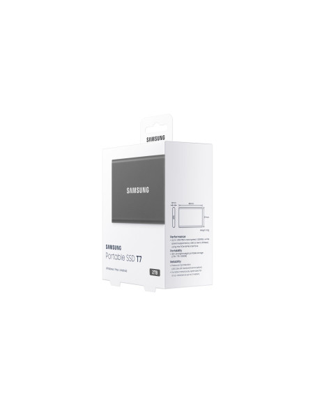 External SSD, SAMSUNG, T7, 2TB, USB 3.2, Write speed 1000 MBytes/sec, Read speed 1050 MBytes/sec, MU-PC2T0T/WW