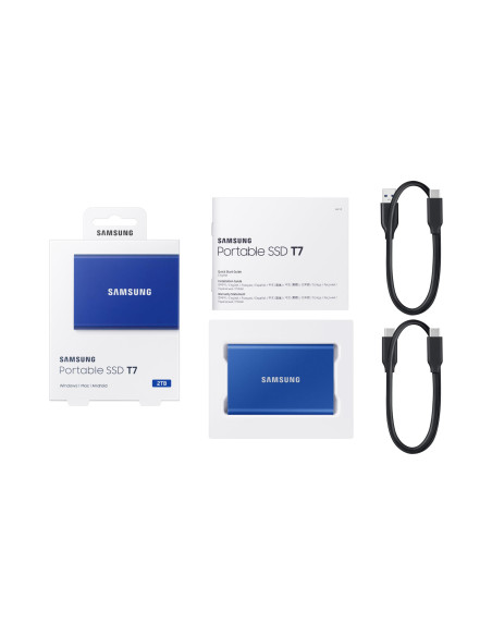 External SSD, SAMSUNG, T7, 2TB, USB 3.2, Write speed 1000 MBytes/sec, Read speed 1050 MBytes/sec, MU-PC2T0H/WW