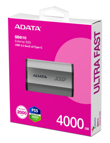 External SSD, ADATA, SD810, 4TB, USB-C, Write speed 2000 MBytes/sec, Read speed 2000 MBytes/sec, SD810-4000G-CSG