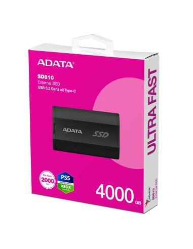External SSD, ADATA, SD810, 4TB, USB-C, Write speed 2000 MBytes/sec, Read speed 2000 MBytes/sec, SD810-4000G-CBK