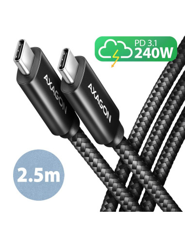 CABLE USB-C TO USB-C 2.5M 240W/BRAID BLK BUCM2-CM25AB AXAGON