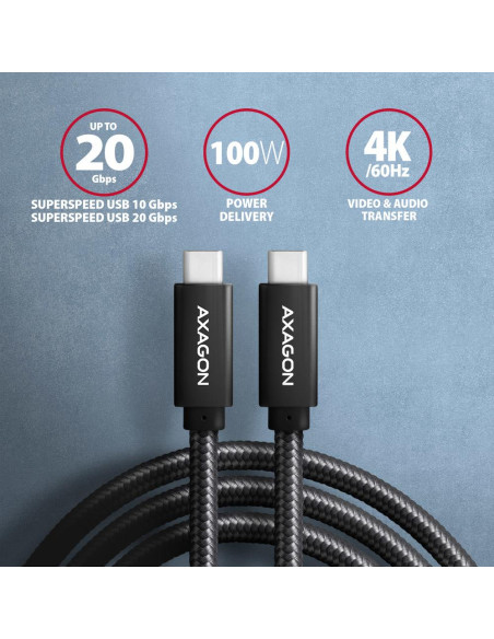 CABLE USB-C TO USB-C 1.5M 100W/BLACK BUCM32-CM15AB AXAGON