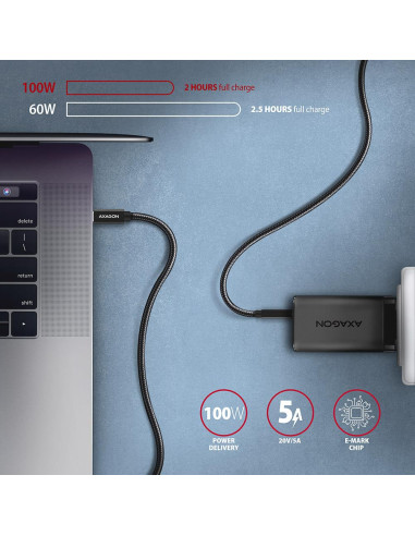 CABLE USB-C TO USB-C 1.5M 100W/BLACK BUCM32-CM15AB AXAGON