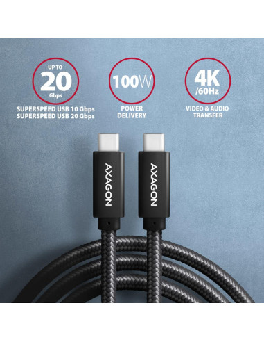 CABLE USB-C TO USB-C 2M 100W/BLACK BUCM32-CM20AB AXAGON