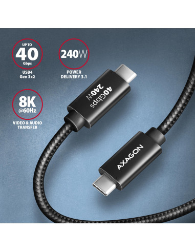 CABLE USB-C TO USB-C 0.5M 240W/8K BLACK BUCM4X-CM05AB AXAGON