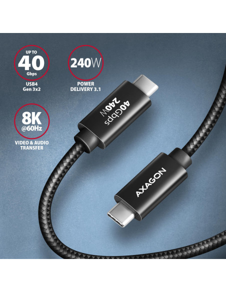 CABLE USB-C TO USB-C 0.5M 240W/8K BLACK BUCM4X-CM05AB AXAGON