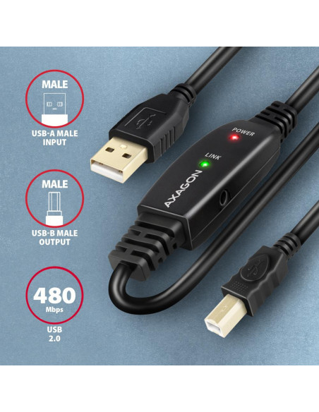 CABLE USB2.0 A-M/B-M ACTIVE/10M ADR-210B AXAGON