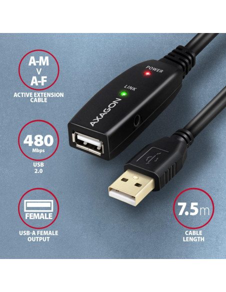 CABLE USB2.0 A-M/A-F ACTIVE/7M ADR-207 AXAGON