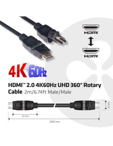 CABLE HDMI TO HDMI 2M/M/M CAC-1360 CLUB3D