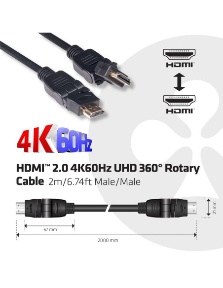 CABLE HDMI TO HDMI 2M/M/M CAC-1360 CLUB3D