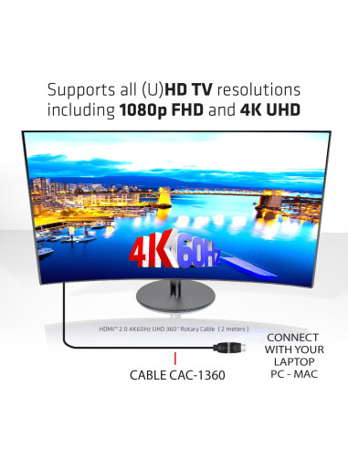 CABLE HDMI TO HDMI 2M/M/M CAC-1360 CLUB3D