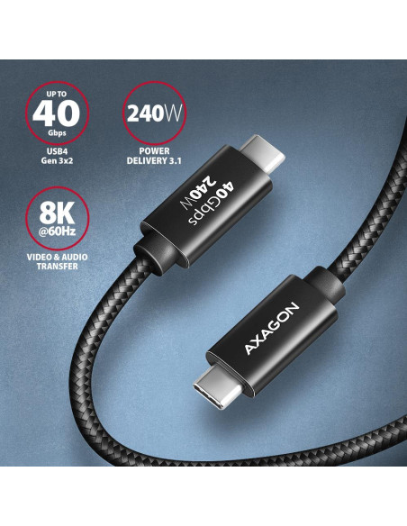 CABLE USB-C TO USB-C 1M 240W/8K BLACK BUCM4X-CM10AB AXAGON