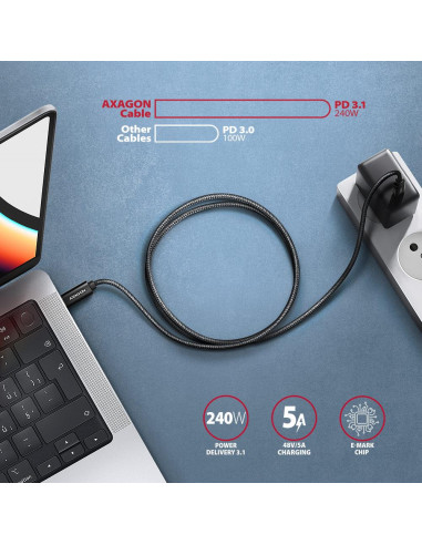 CABLE USB-C TO USB-C 1M 240W/8K BLACK BUCM4X-CM10AB AXAGON