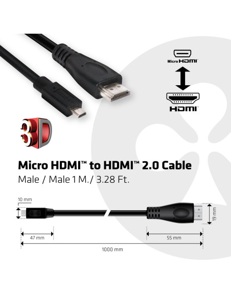 CABLE MICRO HDMI TO HDMI 1M/M/M CAC-1351 CLUB3D