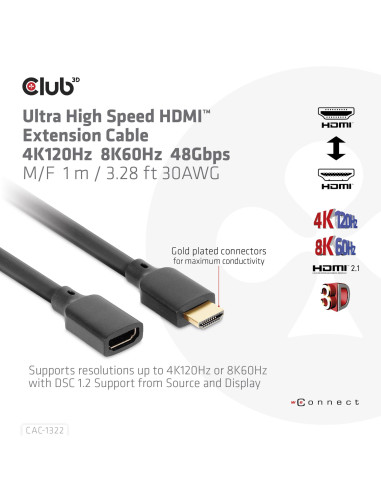 CABLE HDMI TO HDMI 1M/M/F CAC-1322 CLUB3D