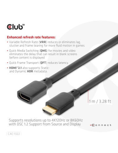 CABLE HDMI TO HDMI 1M/M/F CAC-1322 CLUB3D