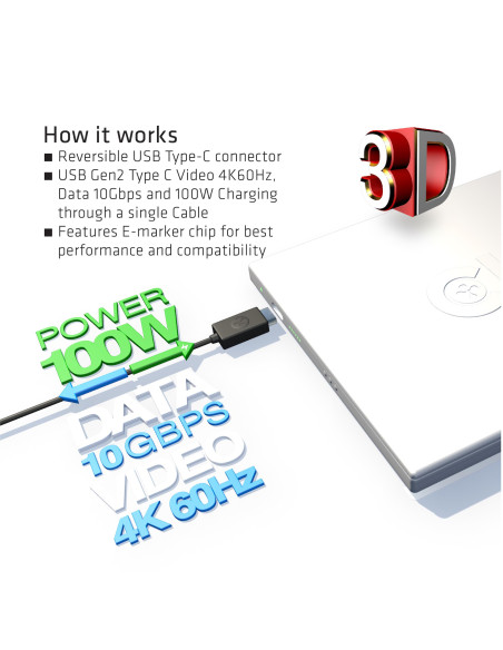 CABLE USB-C TO USB-C 1M/M/M CAC-1522 CLUB3D
