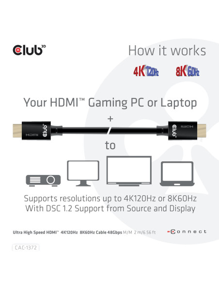 CABLE HDMI TO HDMI 2M/M/M CAC-1372 CLUB3D