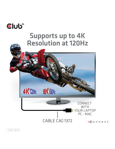 CABLE HDMI TO HDMI 2M/M/M CAC-1372 CLUB3D