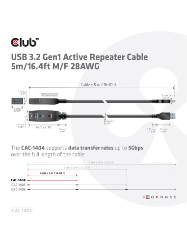 CABLE USB3.2 TO USB3.2 5M/M/F CAC-1404 CLUB3D
