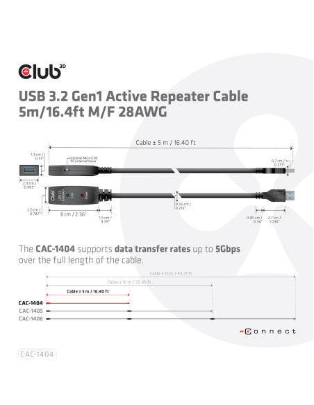 CABLE USB3.2 TO USB3.2 5M/M/F CAC-1404 CLUB3D