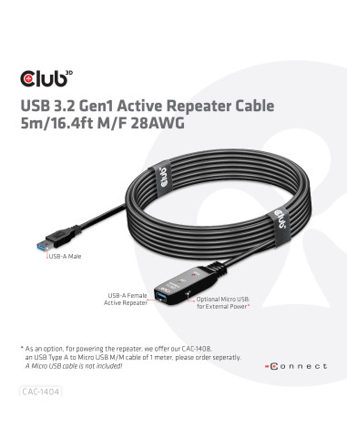 CABLE USB3.2 TO USB3.2 5M/M/F CAC-1404 CLUB3D