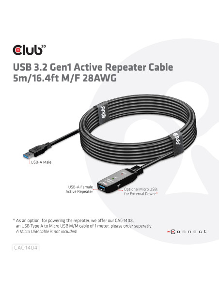 CABLE USB3.2 TO USB3.2 5M/M/F CAC-1404 CLUB3D