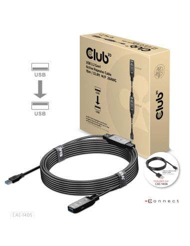 CABLE USB3.2 REPEATER 10M/M/F CAC-1405 CLUB3D