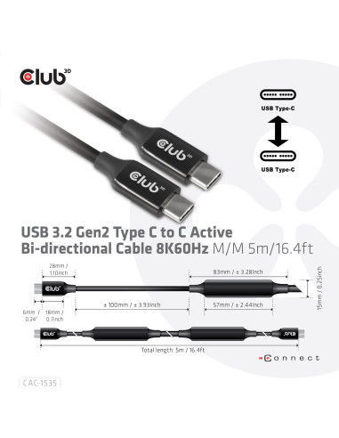 CABLE USB-C TO USB-C 5M/M/M CAC-1535 CLUB3D