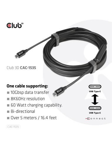 CABLE USB-C TO USB-C 5M/M/M CAC-1535 CLUB3D