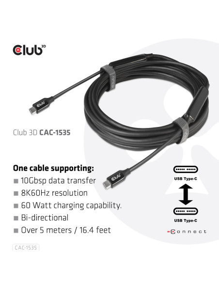 CABLE USB-C TO USB-C 5M/M/M CAC-1535 CLUB3D