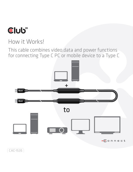 CABLE USB-C TO USB-C 5M/M/M CAC-1535 CLUB3D