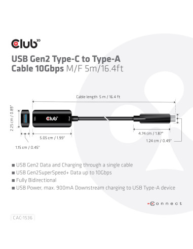CABLE USB-C TO USB 5M/M/F CAC-1536 CLUB3D