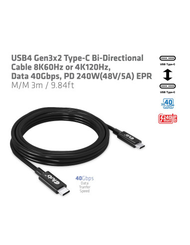 CABLE USB-C 3M/M/M CAC-1579 CLUB3D